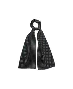 This black silk scarf with white polka dots was printed and sewn in Como, Italy exclusively for the He Spoke Style x Michael Andrews Bespoke collection. It’s classic polka dot pattern and fringed edge is perfect for both formal and casual wear. Its deep black color–also available in navy and red–and classic dot pattern is ... Classic Black Silk Scarf, Classic Black Silk Scarf For Work, Classic Black Silk Scarves, Black Silk Scarf For Work, Black Silk Scarf, Black Basket, Blue Flannel, Polka Dot Scarf, Flannel Pants