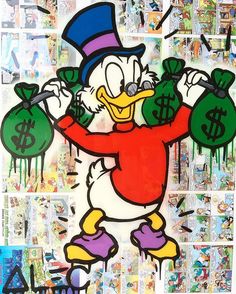 an image of donald duck holding money bags