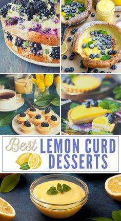 lemon curd desserts with blueberries and lemon slices