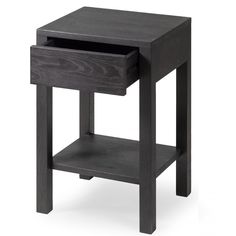 an end table with a drawer on one side and a shelf on the other side