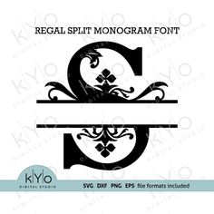 the letter g is for regal split monogram font, and it has an ornate design on