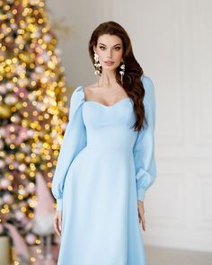 Fabric: Crepe Cotton 75%, Polyester 20%, Elastane 5% Puff sleeves Bustier bodice Midi Length Sleeve length: 70cm/ 27.5n Skirt length: 90cm/ 35.5in Skirt Length, Puff Sleeves, Midi Length, Sky Blue, Puff Sleeve, Bodice, Length Sleeve, Midi Dress, Sleeve Length