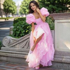 Lasaky - Elegant French-inspired Maxi Organza Gown Dress with Ruffle Tiered Fit and Flare design and Puff Sleeves Tube Gown, Organza Gown, Ruffle Prom Dress, White Floral Maxi Dress, Organza Gowns, Dress With Puff Sleeves, Rehearsal Dinner Dresses, Royal Dresses, Evening Gown Dresses