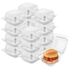 plastic food storage containers with lids and dividers for sandwiches, hamburgers or burgers