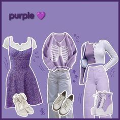 Simple Purple Outfits, Cute Lavender Outfits, Aesthetic Purple Clothes, Purple Shoe Outfits, Lilac Aesthetic Outfit, Pastel Purple Outfit Ideas, Cute Purple Outfits Aesthetic, Light Purple Outfit Ideas, Cute Purple Clothes