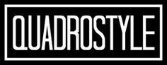 the words quadrostyle are in white letters on a black and white square background