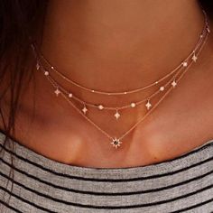 Collar corto estrellas de cristal Layered Chain, Womens Jewelry, Choker Style, Gold Necklaces, Necklace Women, Delicate Jewelry, Coin Pendant, Star Charms