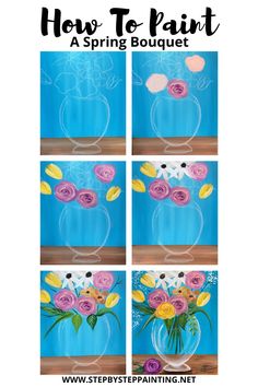 how to paint flowers in a vase with step by step instructions