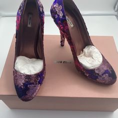 Nwt Size 38.5 Includes Duster And Authenticity Card. Luxury Miu Miu Heels For Spring, Miu Miu Designer High Heels, Miu Miu Designer Pointed Toe Heels, Miu Miu Pointed Toe Heels For Party, Designer Miu Miu Heels For Party, Miu Miu Designer Party Heels, Designer Miu Miu Party Heels, Miu Miu Closed Toe Heels For Party, Miu Miu Heels With Round Toe For Party