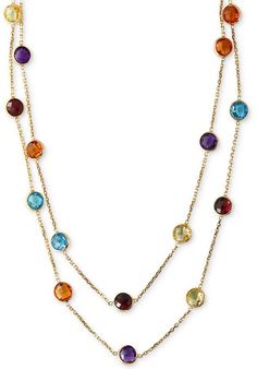 Effy Multistone Long 43" Strand Necklace (28-9/10 ct. t.w.) in 14k Gold Multicolor Faceted Jewelry For Formal Occasions, Classic Round Multi-stone Necklaces, Classic Multicolor Gemstone Jewelry, Classic Gold Multi-stone Necklace, Formal Double Strand Faceted Jewelry, Ski Shop, Easter Shopping, Rhodolite Garnet, Birthday Shopping