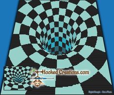 an image of a blue and black checkerboard pattern with the words hooked creations on it