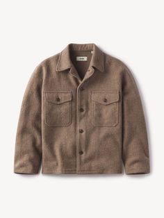 Marled Deep Khaki Felted Field Shirt - Buck Mason- Modern American Classics East Coast Fashion, Buck Mason, Wool Jackets Women, Raw Denim, Khaki Color, Clothing Essentials, Suit Shop, Cut Shirts, Pair Of Pants