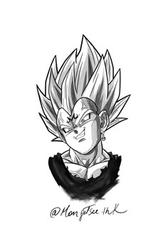 a drawing of gohan in black and white with an evil look on his face