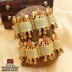 Handmade item Minakari Elephant amrapaligolden ghungru bangal Detailing indian Jewelry Kundan Rajwada Kada/Gold Kundan Bangles, outfitgolden bangles Inspired from the film Padmavat Screw lock bangles with ruby detailing in royal rajwadi style size All Size Available 2.6, 2.8 Do u know ? we carry a big collection in our all type of pakistani, statement, designer, polki, kundan & bollywood jewelry 📞Contact us via text or whatsapp to book your virtual or in person appointments ✔All kind of bri Elephant Bangle, Fashion Empire, Jewelry Kundan, Kundan Bangles, Style Royal, Valentine Gifts For Girlfriend, Stone Choker, Bangles Indian, Gold Plated Bangles