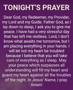 a poem written in purple with the words tonight's prayer