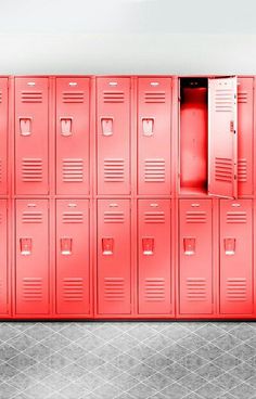 a red locker with the words high school life written on it in black and white