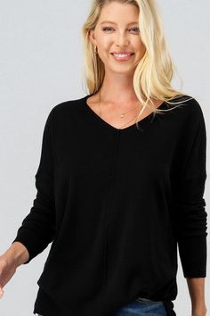 Super Soft Hi Lo Pullover - Black Ribbed Long Sleeve V-neck Sweater For Loungewear, Versatile Long Sleeve V-neck Sweater For Layering, Versatile V-neck Long Sleeve Sweater For Layering, Trendy Long Sleeve V-neck Sweater For Everyday, Long Sleeve V-neck Sweater With Ribbed Neckline For Layering, Long Sleeve V-neck Sweater With Ribbed Neckline, Everyday Soft Knit Long Sleeve V-neck Sweater, Everyday Long Sleeve V-neck Sweater For Fall, V Neck Tunic