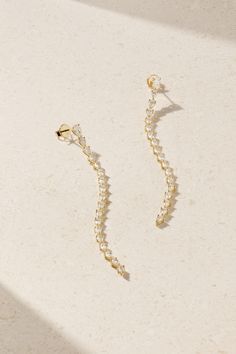 Anita Ko’s ‘Olive’ earrings have a nearly shoulder-grazing length that's on display whether your hair is short, worn in an updo or styled in loose locks. Cast from 18-karat gold, they are set with 3.42-carats of pear-cut diamonds that glisten with every step. Elegant Long Drop Diamond Earrings With Prong Setting, Elegant Long Drop Diamond Earrings For Evening, Formal Yellow Gold Diamond Ear Climbers, Yellow Gold Diamond Ear Climbers For Formal Occasions, Elegant Gold Ear Climbers For Wedding, Elegant Prong-set Dangle Linear Earrings, Elegant Dangle Linear Earrings With Prong Setting, Luxury Long Drop Linear Earrings For Formal Occasions, Formal Yellow Gold Ear Climbers With Prong Setting