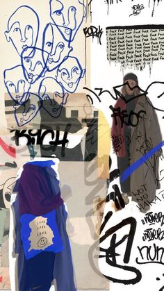 a collage of various graffiti images with one person in the middle and another on the other side