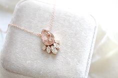 Pink Gold Jewelry With Rose Cut Diamonds For Weddings, Pink Gold Rose Cut Diamond Wedding Jewelry, Pink Teardrop Pendant Jewelry For Wedding, Wedding Necklace With Teardrop Pendant And Jewels, Rose Gold Crystal Necklaces For Wedding, Rose Gold Necklaces With Rose Cut Diamonds For Anniversary, Delicate Rose Gold Drop Necklace For Wedding, Gold Crystal Drop Necklace For Wedding, Rose Gold Necklaces With Jewels For Wedding