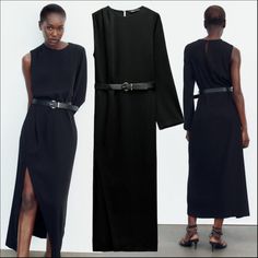 Nwt Zara Asymmetrical Crepe Midi Dress Black Zara Assymetric Dress Black, Crepe Midi Dress, Midi Dress Black, Black Midi Dress, Zara Dresses, Dress Black, Black Color, Black Dress, Midi Dress