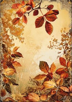 an artistic painting with leaves and berries on it