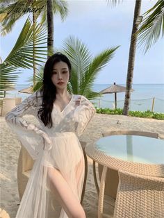 S: Length 145cm Bust 88cm Waist 68cm Shoulder 38cm Sleeve 67cm M: Length 146cm Bust 92cm Waist 72cm Shoulder 39cm Sleeve 68cm L: Length 147cm Bust 96cm Waist 76cm Shoulder 40cm Sleeve 69cm Note: 1. Please follow the size chart to select the size and do not select directly to your habits. 2. The size may have 1-3 cm differs due to manual measurement. 3. As we all know, the different computers display colors differently, the color of the actual item may vary slightly from the following images. Mod Long Sleeve Summer Beach Dress For Party, Summer Long Sleeve Beach Dress For Party, Sheer Fitted Dress For Beach Party, Long Beach Dress For Party, Long Sleeve Summer Party Cover-up, White Beach Dress For Party Season, Summer Long Sleeve Party Cover-up, Summer Party Long Sleeve Cover-up, Fitted Long Beach Dress For Beach Party