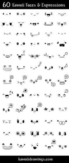 an image of various faces and expressions in black and white with the words go kawaii faces & expressions