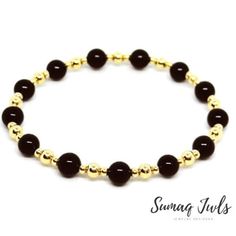 REAL 14K Gold Filled Beads (NOT PLATED, WILL NOT TARNISH) - These bracelets are made with high-quality gold-filled beads, lightweight, easy to wear, and so comfortable that you can sleep and shower in them.  Minimalist & Timeless Design. Great for Layering & Stacking. Handmade with love * 14k Gold Filled (high quality made in the USA). * Available in more colors.  * Classic, reliable, and go-to bracelet. * Made with2mm, 4mm 14k gold-filled beads and 6mm Gemstone. * Worry-free wear. * 1mm round elastic cord. * Stacks well with all bracelets. These bracelets are perfect alone or to accent your other bracelets, I personally source and assemble all my Jewelry Pieces with love. My Gold Filled jewelry is made with 8 layers of finishing in 14K Gold. Each item is manufactured to the highest qualit Gold Beaded Bracelets With Gemstone, Gold Crystal Bracelet With Round Black Beads, Gold Stretch Bracelet With Gemstone Beads, Elegant Rosary Bracelet With 8mm Beads For Jewelry Making, Yellow Gold Beaded Bracelets With Gemstones, Yellow Gold Beaded Bracelets With Gemstone Beads, Gold Crystal Bracelet With Black Beads As Gift, Gold Crystal Bracelet With 8mm Beads, Gold Crystal Bracelet With Gemstone Beads