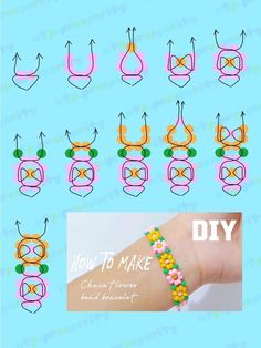 the instructions to make an origami bracelet with beads and rubber bands for children