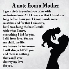 a silhouette of a woman holding a child in her arms with the words i give birth to you but you came with no instructions