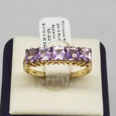 Vintage 14K Yellow Gold with Amethyst Ring, Size 11. Stamped 14K inside band. Stones are 4mm square. Weighs 2.0 dwt. We do not check prongs for wear or stones for looseness. All items are sold AS IS, noting that we are a resale shop so everything here had a previous owner! We will include flaws in the description when noted. This is one of the reasons our items are more affordable than new at a jewelry store. Are these stones real or fake? Aside from diamonds, we do not know if any gemstones are natural or synthetic. We will state on certain gemstones, that we know 100%, if they are created or fake due to their lack of inclusions. For this reason, we do not sell any diamonds without inclusions, and the larger diamonds (half ct+) are soft graded. In recent years, synthetic gemstones are bei Luxury Purple Amethyst Ring, Rectangular Shape, Luxury Purple Amethyst Rectangular Ring, Luxury Purple Rectangular Amethyst Ring, Rectangular Amethyst Ring In Yellow Gold, Classic Yellow Gold Rectangular Amethyst Ring, Yellow Gold Amethyst Ring With Rectangular Shape, Rectangular Amethyst Rings In Yellow Gold, Luxury Rectangular Amethyst Ring, Classic Purple Rectangular Rings