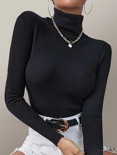 Lasaky - Premium Quality Womens Knitted Sweater with Turtleneck and Long Sleeves - Pack of 4, Ideal for Casual Wear during Fall and Winter Season Elegant Fitted Knitted Turtleneck, Fitted Knitted Turtleneck Top, Sweater With Turtleneck, Womens Knit Sweater, Big Girl Fashion, Ribbed Knit Sweater, Big Girl, Knitting Women, Sleeve Detail