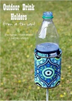 the instructions for how to make an outdoor drink holder with glass bottles and metal cans