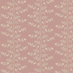 a pink wallpaper with white leaves and branches on the top, along with a light brown background