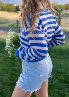 This cardigan has such a pretty woolly, vintage look to it while also being SO soft. The colors are everything to me! This is a great layering / summer-to-fall transition piece. hal is 5'8 and wearing a size M size S: 17" length, 18.5" width size M: 17" length, 20.5" width size L: 18" length, 23" width paired with the salt air shorts and dangly locket earrings this fabric is polyester with lots of stretch Blue Soft Knit Cardigan, Blue Soft Knit Cardigan For Spring, Blue Soft Knit Spring Cardigan, Locket Earrings, Salt Air, Fall Transition, Book Themes, Autumn Summer, Vintage Look