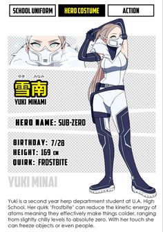 Boku no Hero Academia - OC | Yuki Minami #bnha #mha #bnhaoc #mhaoc #oc #originalcharacter #yukiminami My Hero Hero Costumes, My Hero Quirk Ideas, Mha Ocs Hero Costumes, My Hero Academia Oc Costume, Mha Oc Outfit Ideas, Mha Hero Costume Ideas Oc Female, My Hero Academia Oc Hero Costume, Mha Oc Female Hero Costume, Mha Quirks Ideas