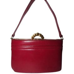 For Sale Is A Vintage, Amazing, Early, Evans, Top Handle, Handheld Satchel Or Shoulder Bag Style 'Lunchbox' Purse Made From True Red Leather With An Engraved Gold Frame, A Hard, Boxy Shape, Top Locking Closure, Leather Shoulder Strap, Lots Of Interior Pockets And Compartments, An Attached, Kiss Closure Change Purse, And Bold Gold Hardware! The Purse Is So Unique And Is Absolutely Stunning! This Purse Is The Epitome Of Mid Century Mod Style! It Is Made Of Smooth Leather In A True Red Color As The Body And Has An Engraved, Gold Frame With A Hinged Top Opening. It Has A Matching Red Leather Shoulder Strap. This Hard, Boxy Style Purse Is Called A 'Lunchbox'. At The Top, It Has A Gold Engraved, Designer Red Box Bag With Handles, Vintage Evening Bags With Leather Lining, Red Clutch Evening Bag With Detachable Handle, Red Evening Clutch With Detachable Handle, Classic Red Box Bag For Evening, Classic Red Box Bag For Formal Occasions, Classic Red Box Bag For Shopping, Formal Leather Bucket Evening Bag, Classic Red Formal Box Bag