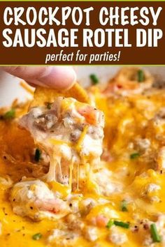 crockpot cheesy sausage rote dip is the perfect appetizer for parties