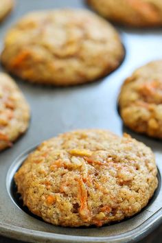 freshly baked carrot cookies in a muffin tin