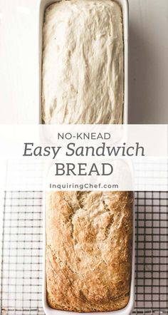 no knead easy sandwich bread in a loaf pan