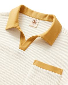 The Cannes Shirt draws its outline from a traditional placket neckline top, reimagined for a more robust delivery in our medium weight waffle knit fabric of the softest handle. Unapologetically the fruit of its namesake, the Cannes thrives in picturesque climates ranging from temperate to tropical, where it enjoys sailing, backgammon, aperitifs, and sunset serenades. While it won’t make you a film star overnight, in a short time you just may begin to feel like one. Complete the look with the mat Waffle Knit Shirt, Grandfather Shirts, Polo Shirt Outfits, Vintage Polo Shirt, Mens Business Casual Outfits, Shirt Drawing, Polo Shirt Design, Black Men Street Fashion, Men Stylish Dress