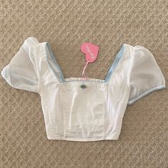 Bnwt Coquette Princess Vibes Small Stain Inside, Haven't Washed But Can't See From Outside Cute Fitted White Crop Top, Cute White Fitted Crop Top, White Fitted Cute Crop Top, Sugar Thrillz, Coquette Lace Tops With Built-in Bra, Blue Cotton Kawaii Tops, Cute Pink Doll Collar Top, Mermaid Crop Top, Peach Crop Top