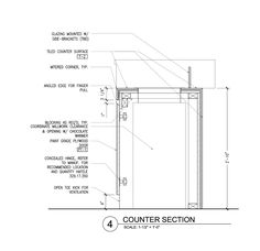 an outline drawing of the corner section of a door with measurements and details for each section