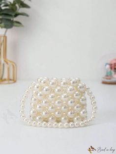 BirdinBag - Pearl Beaded Mini Square Bag White Details, Pearl Types, Bag Bag, Mini Fashion, Square Bag, Cute Pattern, White Bag, Pearl Beads, Top Handle