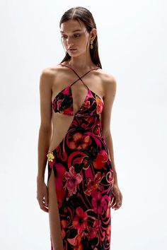 'Galaxy' Maxi Dress - Black | Cin Cin Swimwear + Resortwear Dance Together, Hibiscus Print, Pink Hibiscus, Free Scarf, Pink Sale, Scarf Top, Backless Design, Herve Leger, Dress Robes