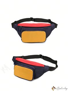 BirdinBag - Stylish Colorblock Letter Waist Bag - Perfect for Casual Style Rectangular Travel Belt Bag, Rectangular Belt Bag For Travel, Rectangular Large Capacity Chest Bag For School, Multifunctional Rectangular Chest Bag, Functional Square Shoulder Bag With Removable Pouch, Everyday Large Capacity Rectangular Belt Bag, Everyday Large Capacity Belt Bag, Functional Rectangular Pouch For Daily Use, Blue Rectangular Chest Bag With Mobile Phone Pocket