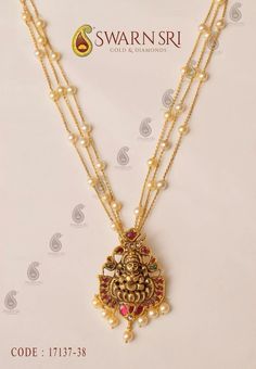 Lakshmi Devi, Pearl Necklace Designs, Gold Necklace Indian Bridal Jewelry, 18k Gold Chain, Gold Pendant Jewelry, Black Beaded Jewelry, Gold Jewelry Sets, Wedding Jewellery Collection, Antique Gold Jewelry