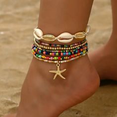 Colorful Seashell Ankle Bracelet. Brand New Boutique Item! Size: Osfm Color: Multicolored & Gold Seashell Detail | Starfish Charm Dangle | Stretchy | Rice Beads Multicolor Beach Anklets, Gold Casual Anklets For The Beach, Casual Gold Anklets For Beach, Multicolor Strand Anklets For Summer, Casual Multicolor Anklets For Beach Season, Multicolor Strand Anklets For Beach, Rice Bead, Ankle Bracelet, Ankle Bracelets