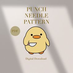 a book cover for punch needle pattern with a cartoon chicken on it's face